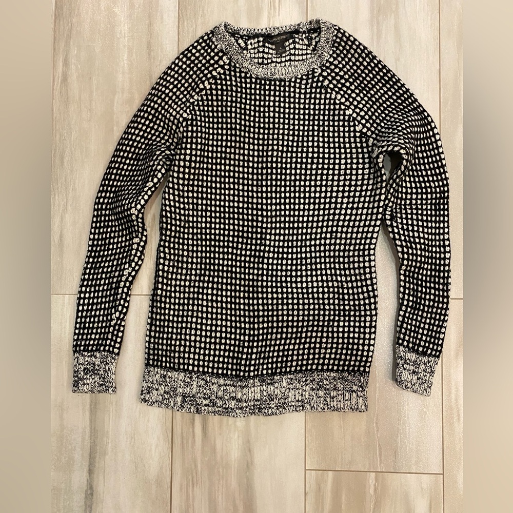 Banana Republic Black and White Checked Cotton Blend Knit Sweater, size small